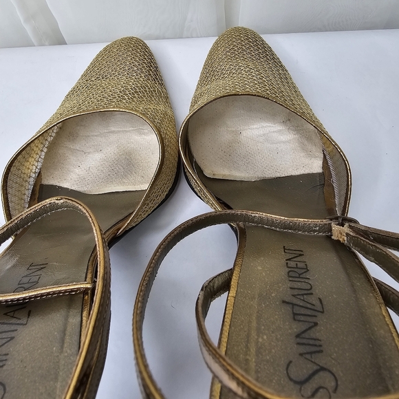 Yves Saint Laurent Luxor Night Metal Mesh Gold Ankle Strap Heels Size 8.5 - Picture 10 of 14